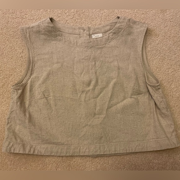 a new day Tops - a new day Beige Linen-Blend Cropped Tank